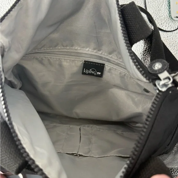 Kipling Eleva Convertible Tote Crossbody Black Nylon Bag w/  Monkey Charm - Picture 7 of 13